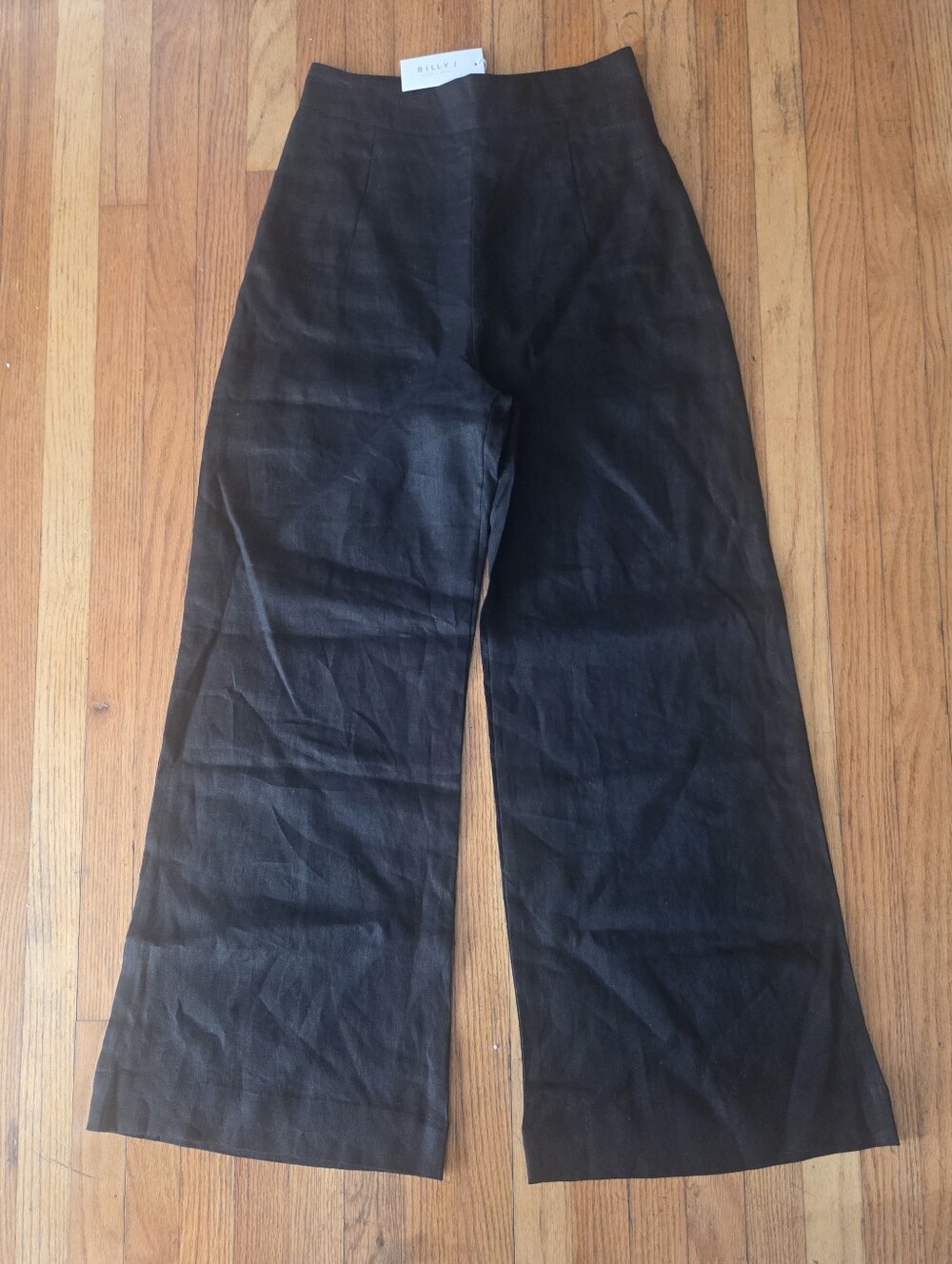 Billy J Karah Black 100% Linen High Rise Wide Leg Pants US 4 NWT